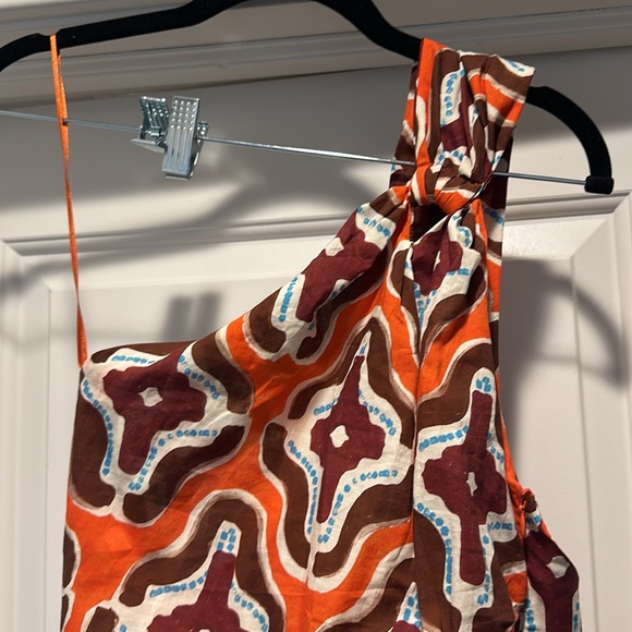 ZARA MULTICOLOURED PRINTED DRESS WITH ASYMMETRIC HEM Orange - Picture 3 of 4